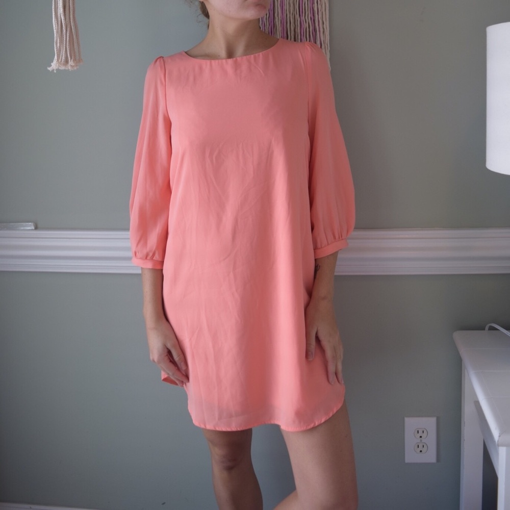Tobi Peach Shift 3/4 Sleeve Cocktail Dress